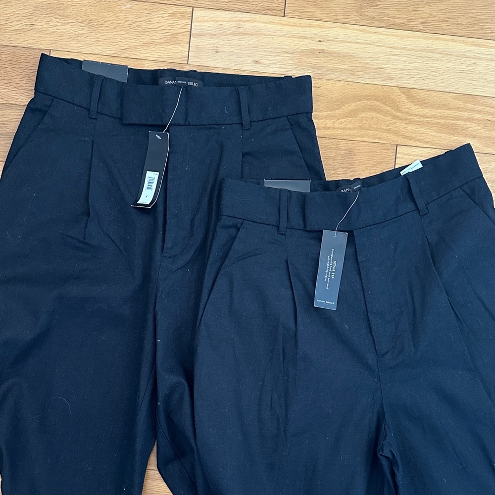 Banana Republic Size 4 Black Linen High Waist Pleated Wide Leg Pants in Size 4 - Picture 2 of 16